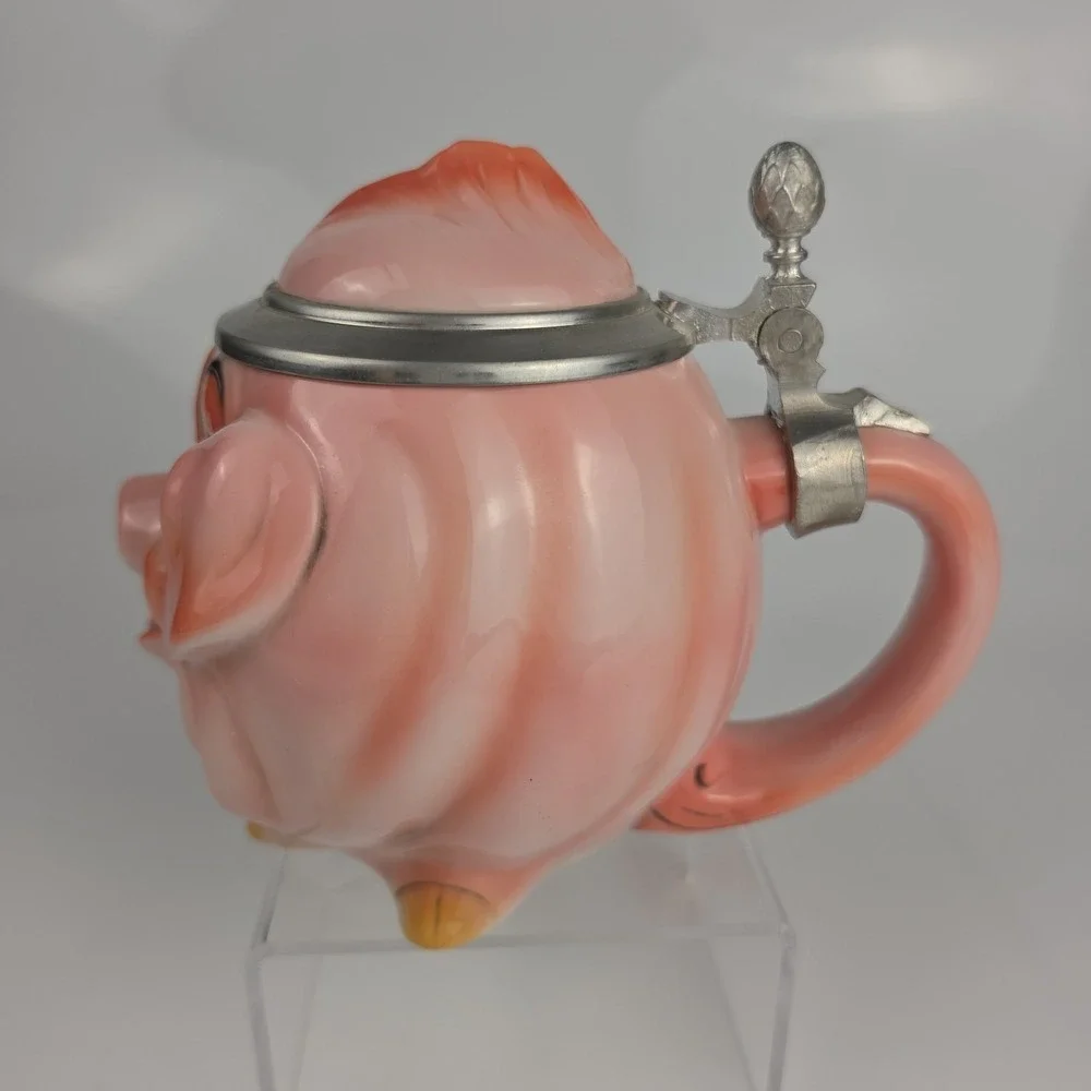 Albert Stahl German Character Stein  Mug Comic Pig Face Pewter Lid Germany